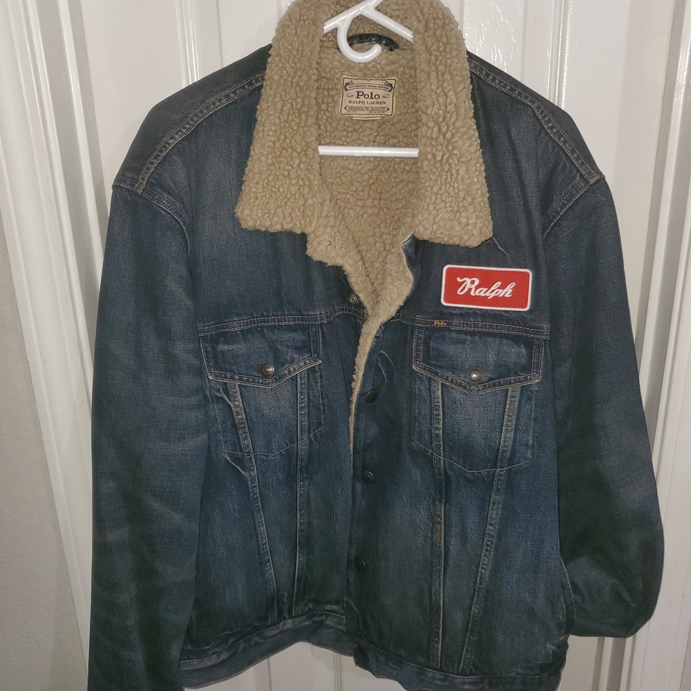 Polo by Ralph Lauren Men's Dark Blue Denim Jacket with Brown Sherpa Lining